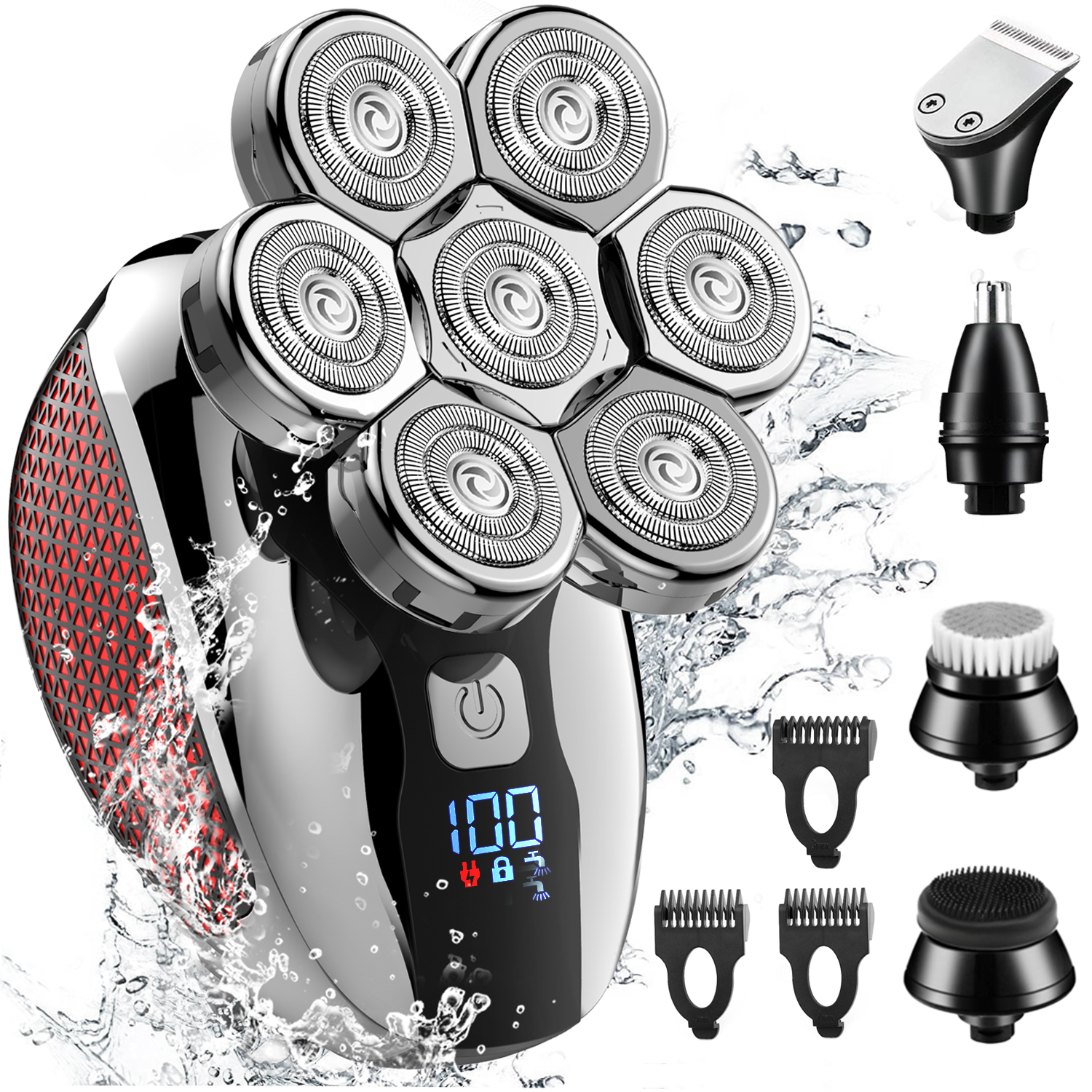 Head Shavers for Bald Men, Homsor Bald Head Shavers for Men Waterproof Wet&Dry,7D Electric Head Shaver for Men with Hair Sideburns Trimmer,5 in 1 Electric Shaver Head Razor Cordless Men's Grooming Kit